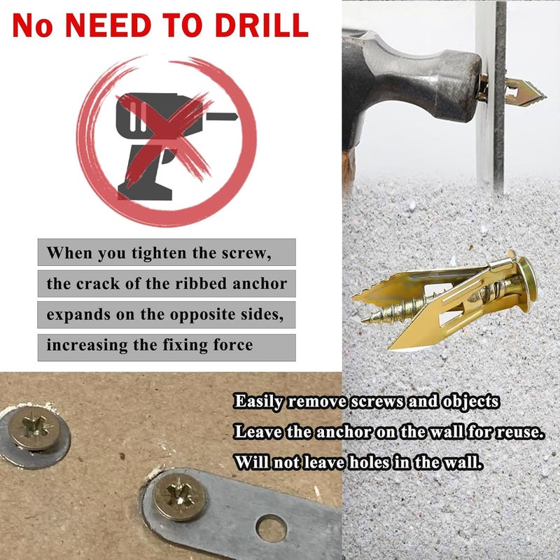 Sunxeke 410 PCS Self Drilling Drywall Anchors with Screws Kit - 2 Sizes Sheetrock Anchors & 4 Sizes Zinc Expansion Screws,2025 Upgraded Zinc Plated Steel,No Drill Needed, Holds Up to 66LB on Walls - Image 4
